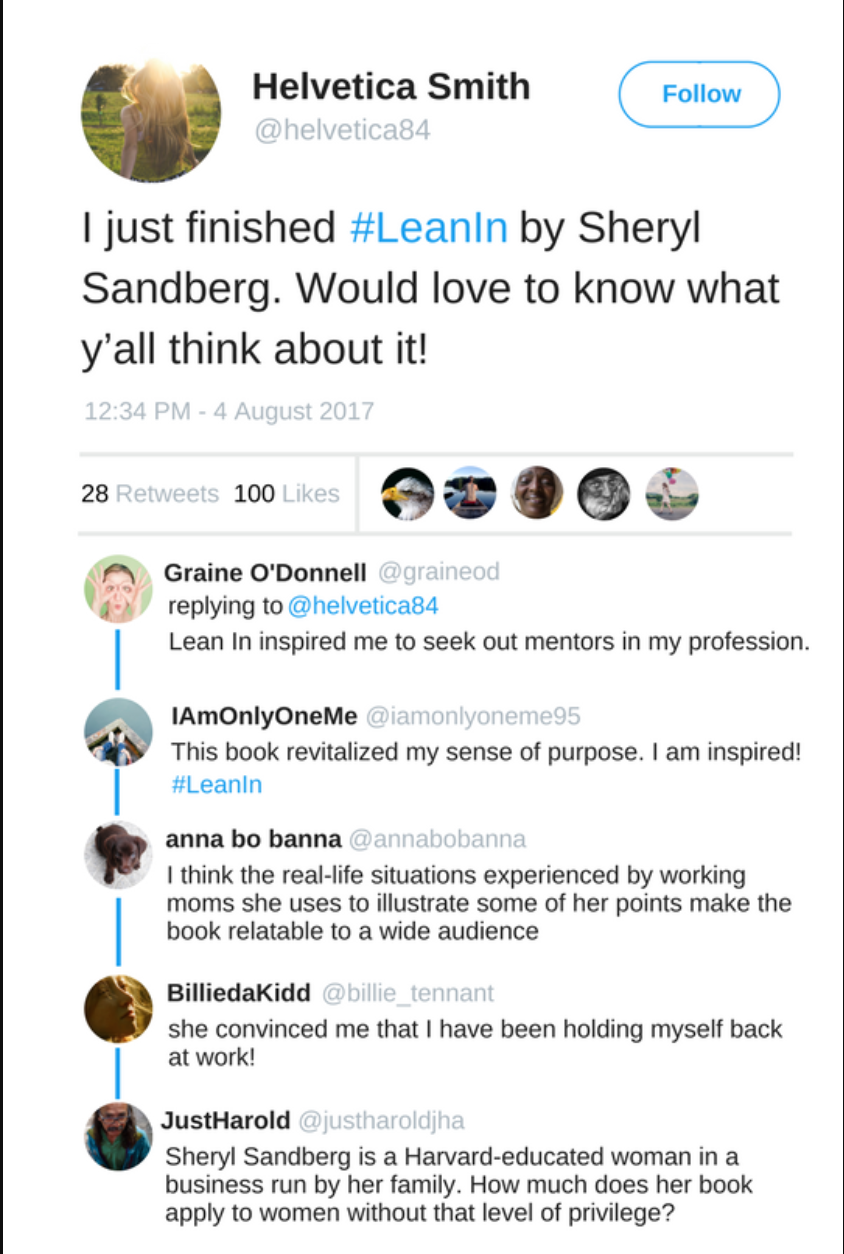 Twitter conversation about Sheryl Sandberg's book Lean In